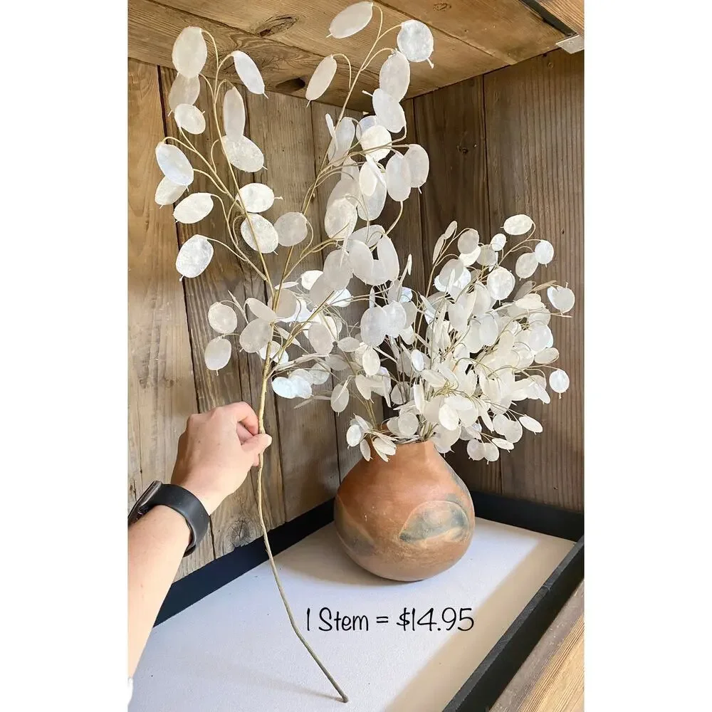 6x Faux Silver Dollar Eucalyptus Spray Stem 30" - Faux Lunaria Money Branch - Picture 3 of 6
